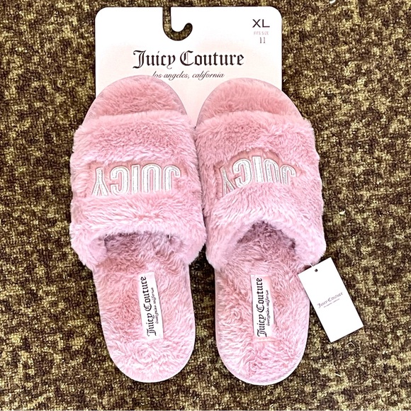 JUICY COUTURE Faux Fur Slides Sandals Women's SIZE X-LARGE XL 11 Mauve Pink NEW - Picture 2 of 9